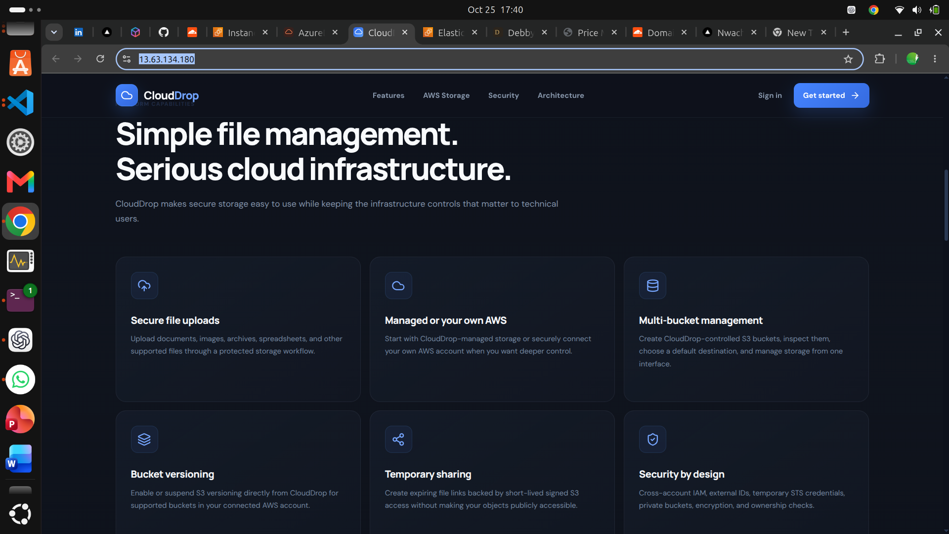 CloudDrop AWS application desktop interface